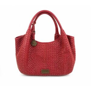 Hayden Red Woven Leather Shoulder Bag